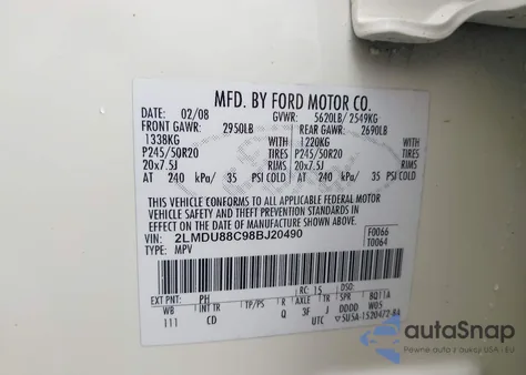 2008 Lincoln Mkx from USA, damaged, VIN 2LMDU88C98BJ20490